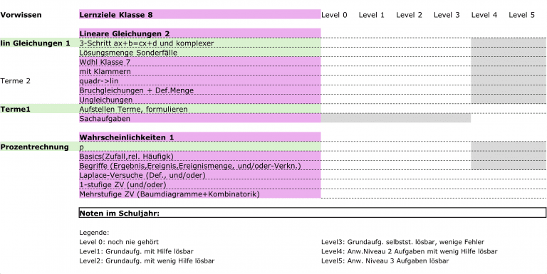 Ausschnitt Trainingsplan Mathe Klasse 8